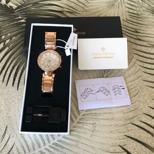 Timothy Stone Wearthetrend Watch Rose GoldTone Jeweled Bezel Decorative SubDials